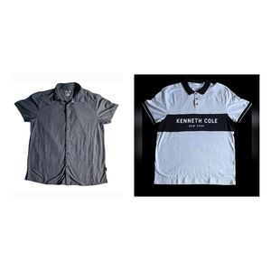 Kenneth Cole Gray and White Men's Button Down Shirt And Polo